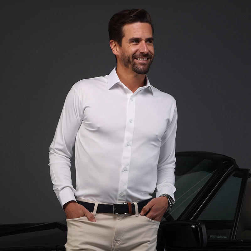 Quattro Flex Dress Shirt With Semi-Spread Collar White - Image 3