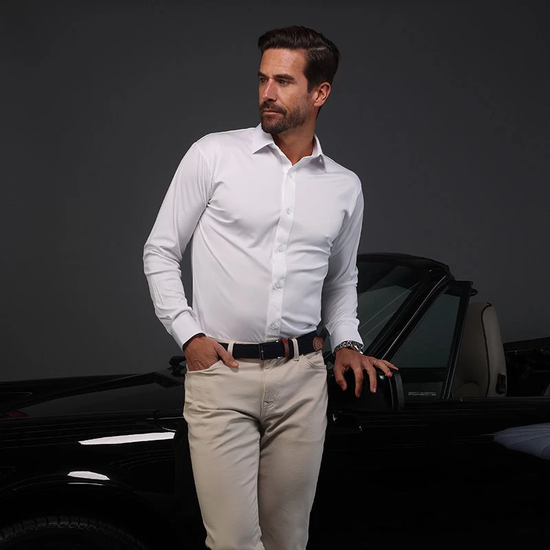 Quattro Flex Dress Shirt With Semi-Spread Collar White