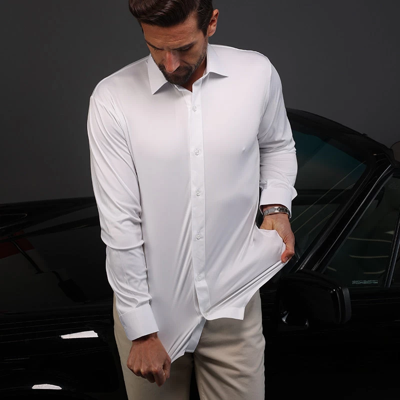 Quattro Flex Dress Shirt With Semi-Spread Collar White - Image 4