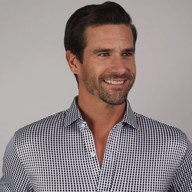 Quattro Flex Dress Shirt With Semi-Spread Collar Black Gingham - Image 2