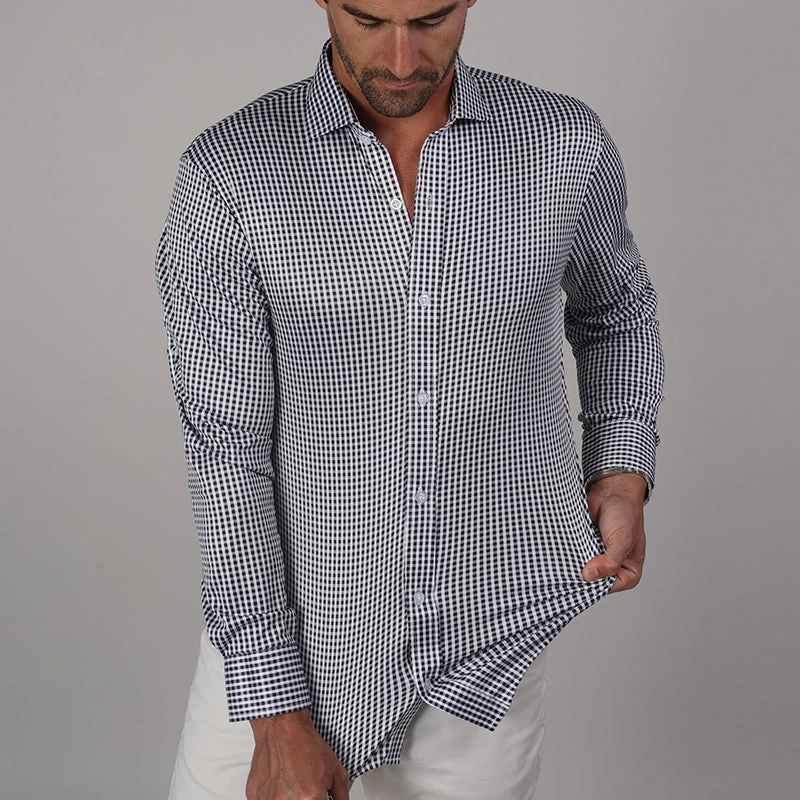 Quattro Flex Dress Shirt With Semi-Spread Collar Black Gingham - Image 5