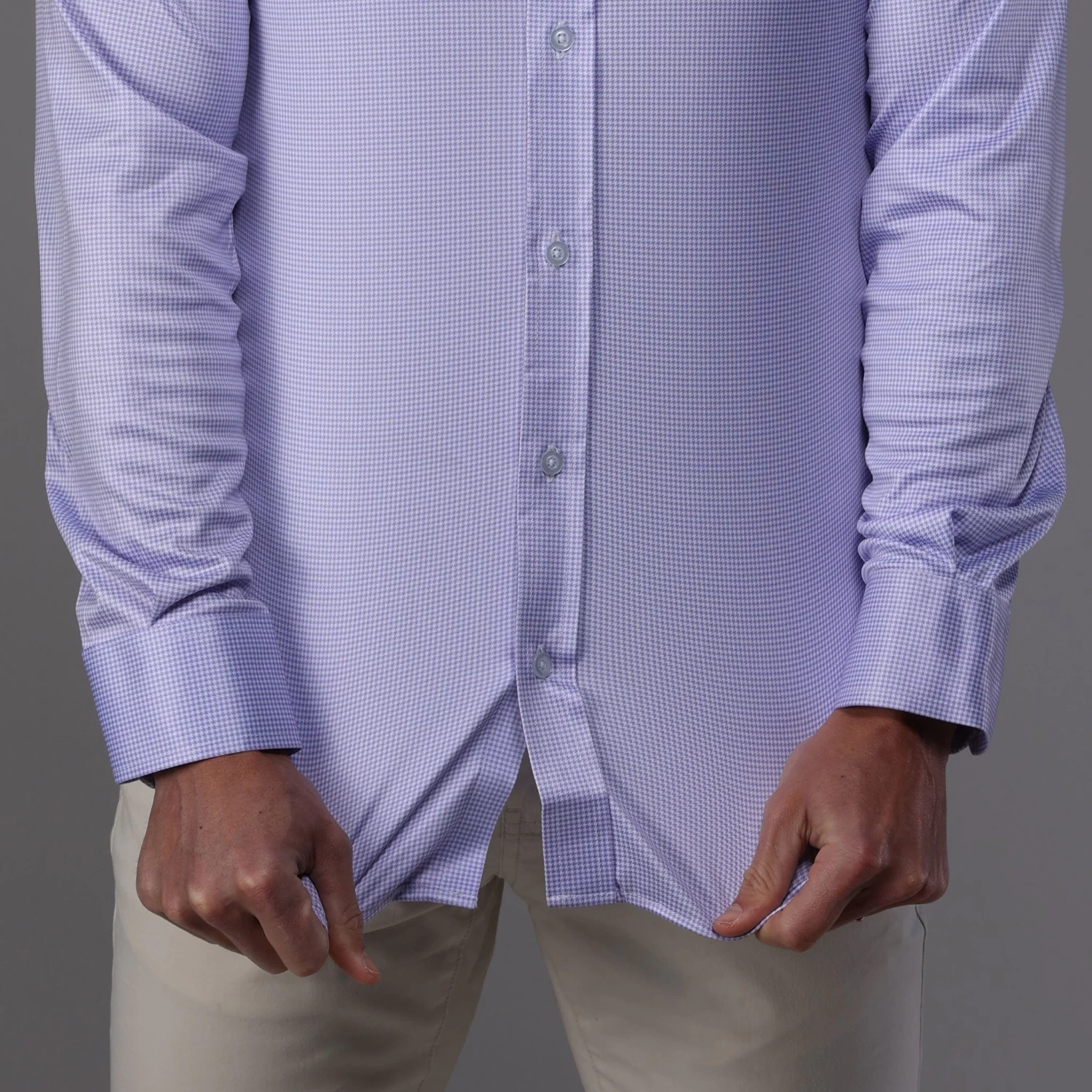 Quattro Flex Dress Shirt With Semi-Spread Collar Lavender Houndstooth - Image 5
