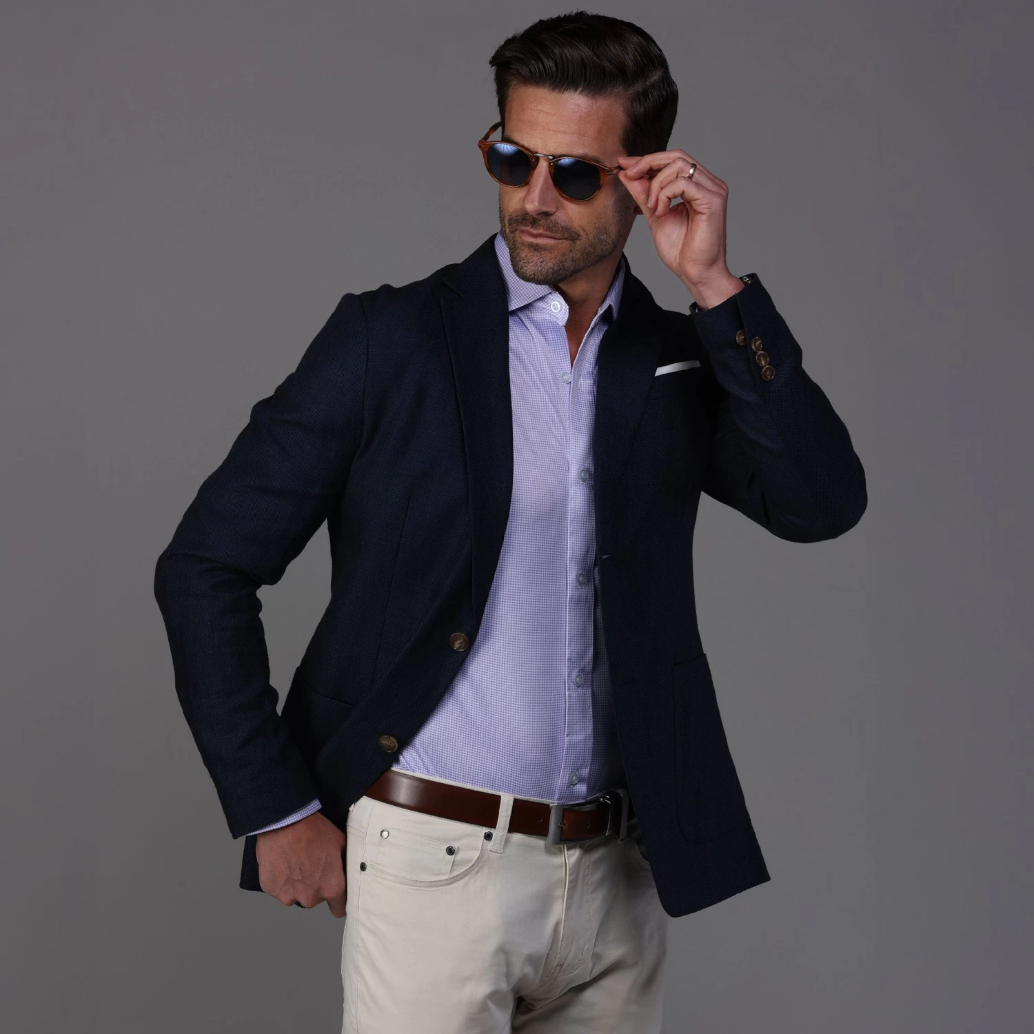 Quattro Flex Dress Shirt With Semi-Spread Collar Lavender Houndstooth - Image 6