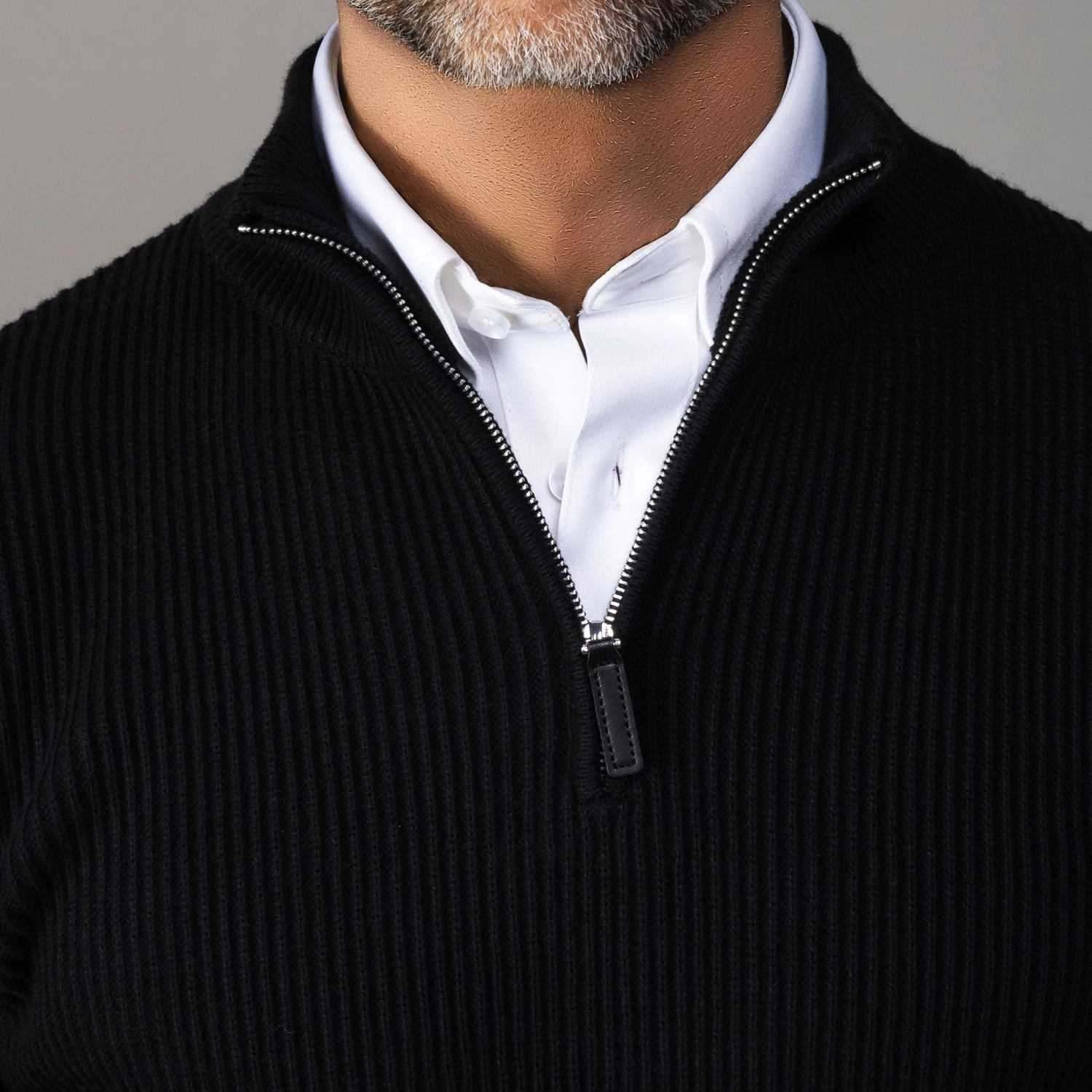 Sequoia Black Ribbed Cotton Quarter Zip Sweater - Image 2