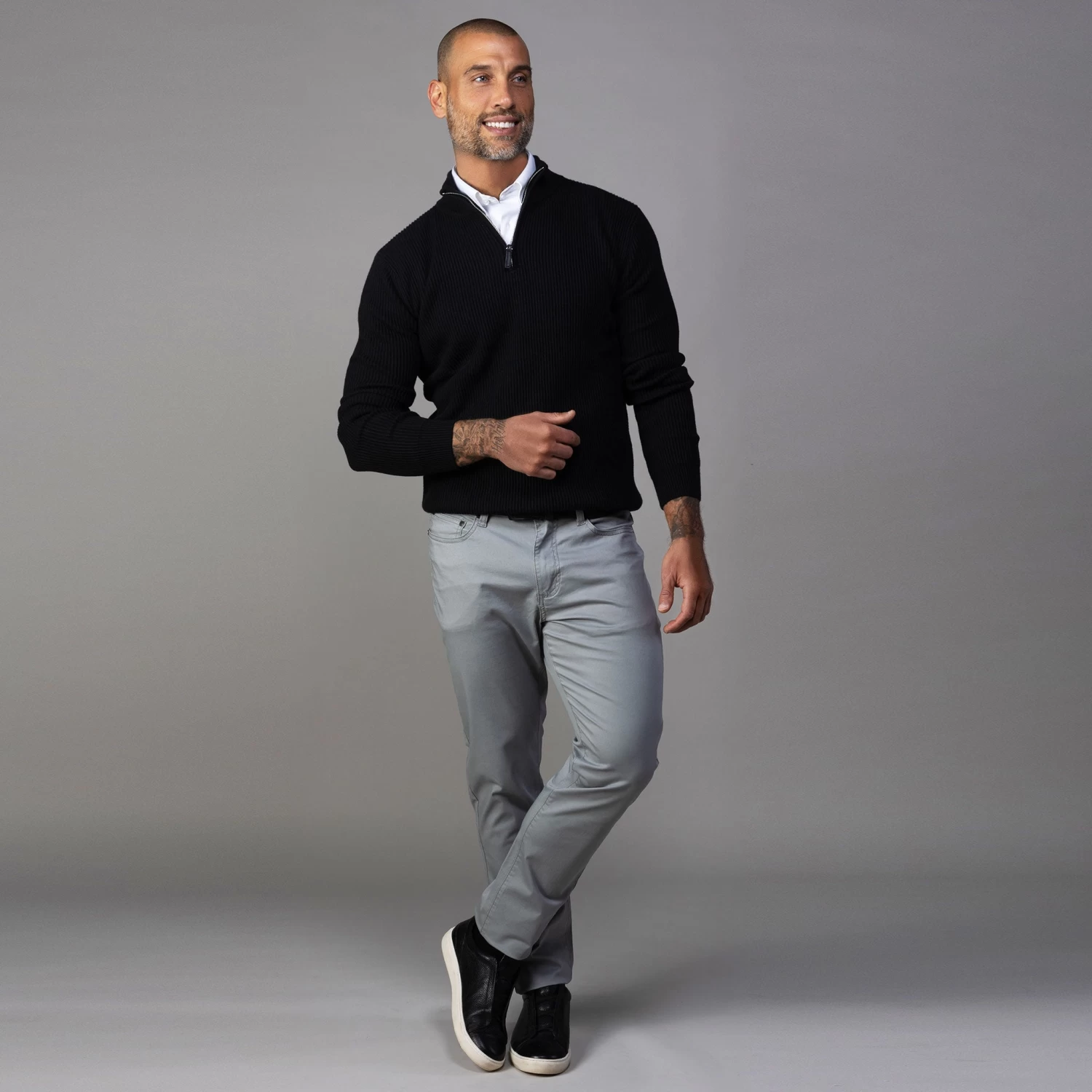 Sequoia Black Ribbed Cotton Quarter Zip Sweater - Image 3