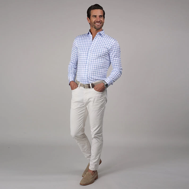 Quattro Flex Dress Shirt With Semi-Spread Collar Blue Grid Check - Image 3