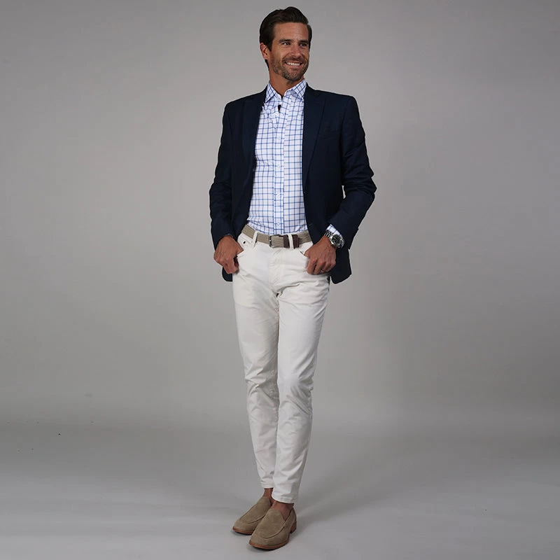 Quattro Flex Dress Shirt With Semi-Spread Collar Blue Grid Check - Image 5