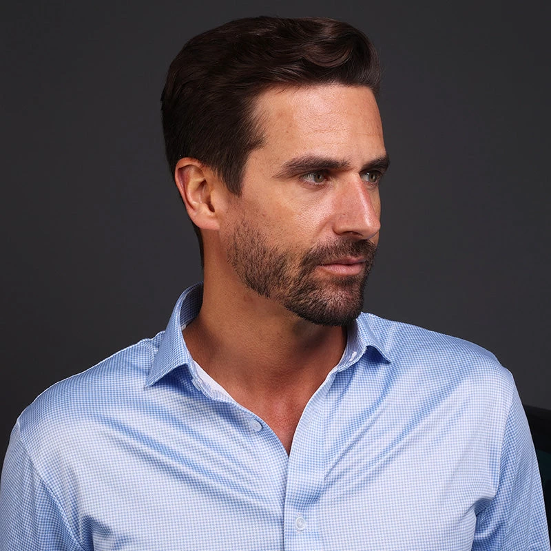 Quattro Flex Dress Shirt With Semi-Spread Collar Blue Houndstooth - Image 2