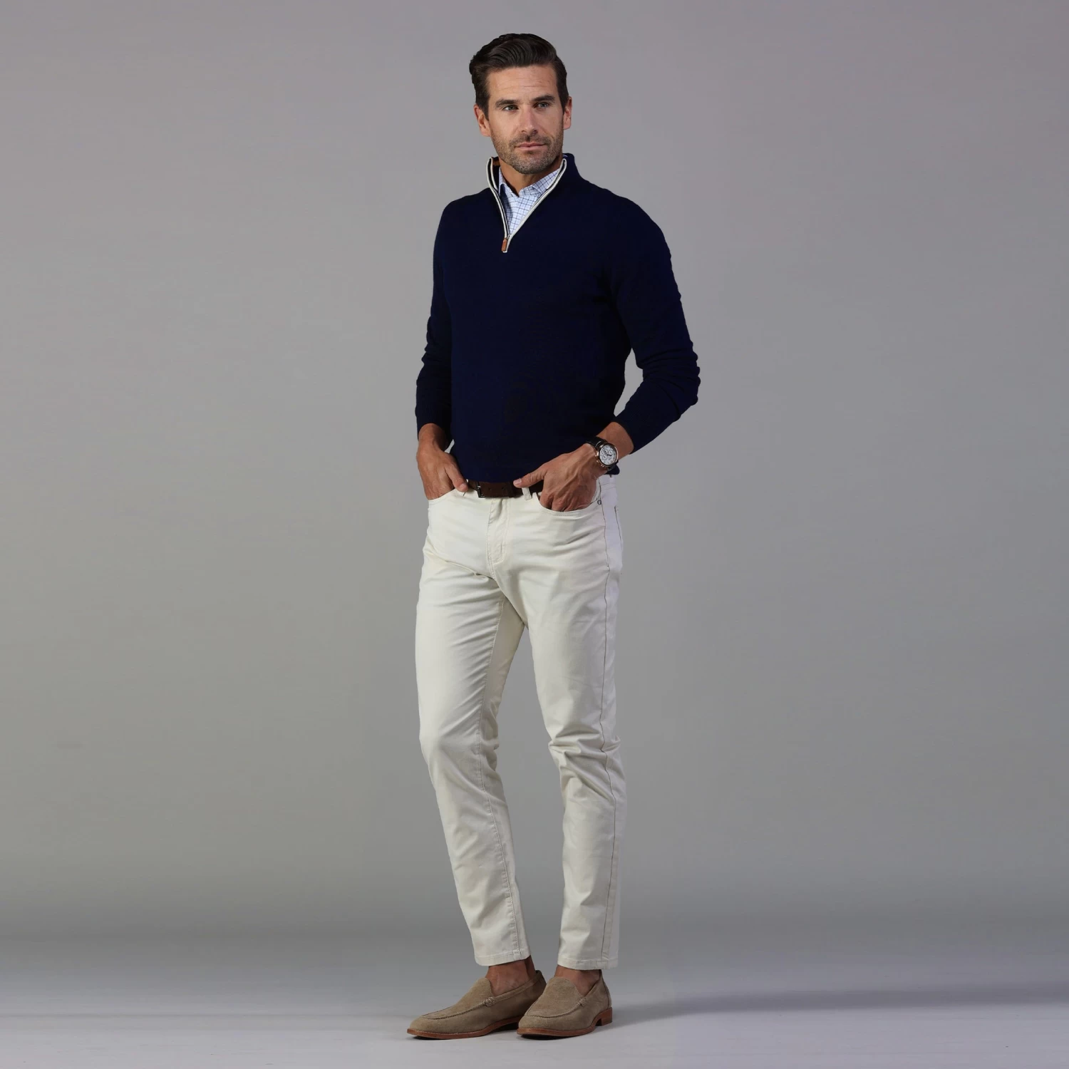 Semi-Spread Collar Polo Broad St. Light Blue Tattersall - Image 5