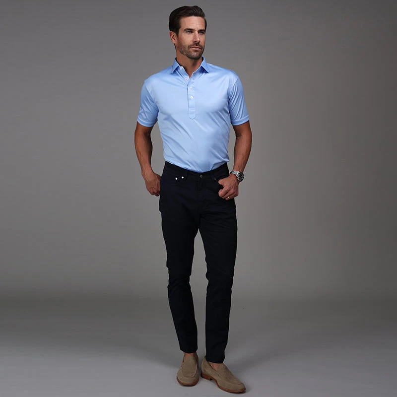Semi-Spread Collar Polo Light Blue Herringbone - Image 4