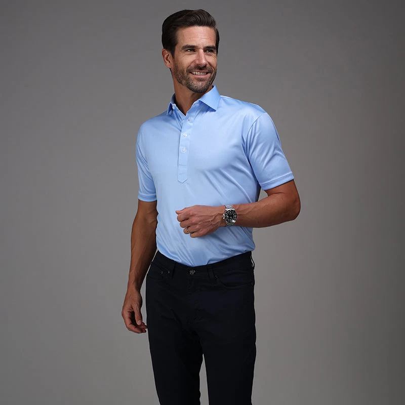 Semi-Spread Collar Polo Light Blue Herringbone - Image 3
