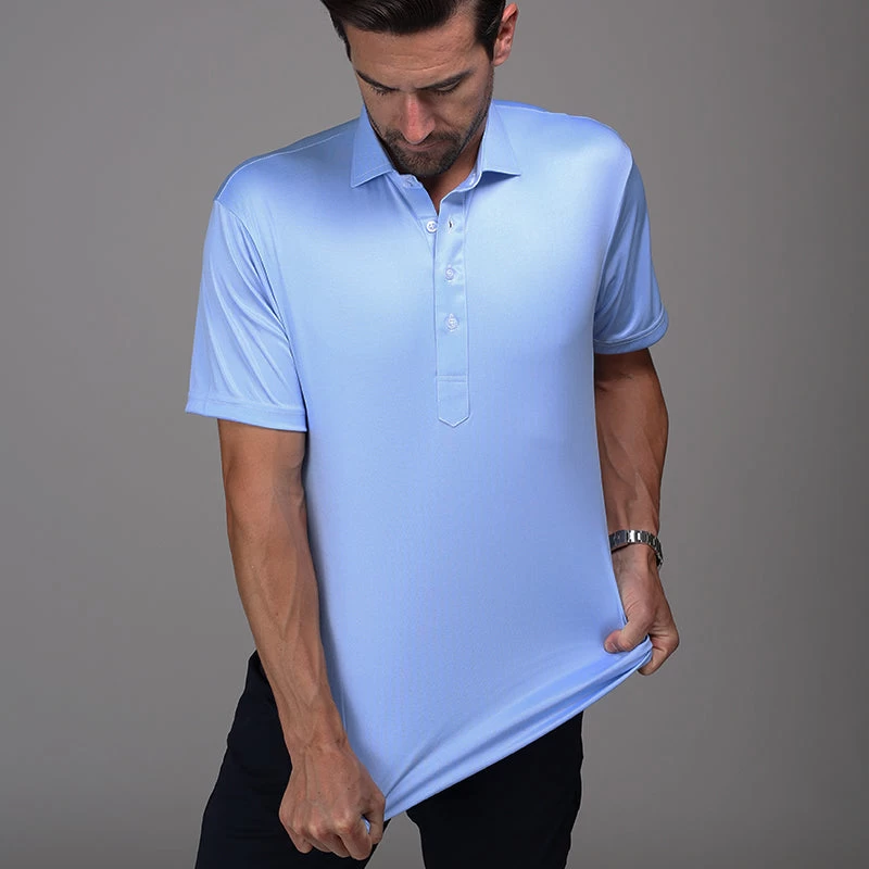 Semi-Spread Collar Polo Light Blue Herringbone - Image 5
