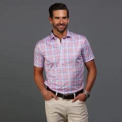 Semi-Spread Collar Polo Charleston Orange And Blue Gingham