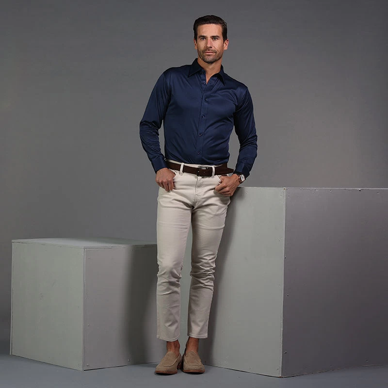 Quattro Flex Dress Shirt With English Spread Collar Navy - Image 3