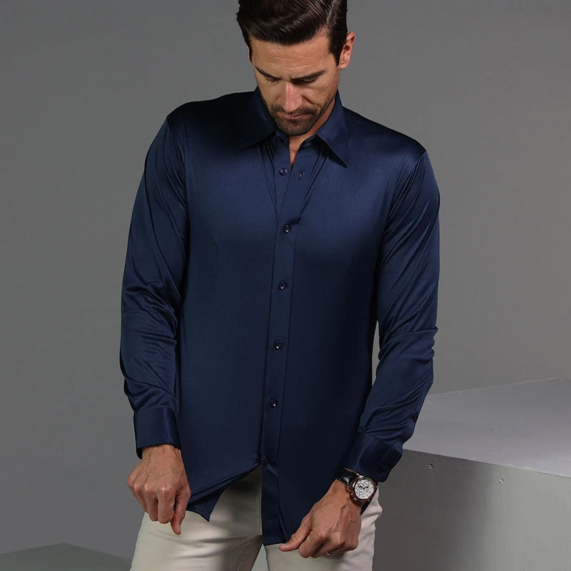 Quattro Flex Dress Shirt With English Spread Collar Navy - Image 5