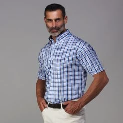 Oxford Button Down Collar Polo Westbury Blue Tan And Navy Gingham