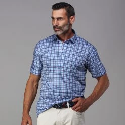 Semi-Spread Collar Polo Westchester Grey And Blue Check