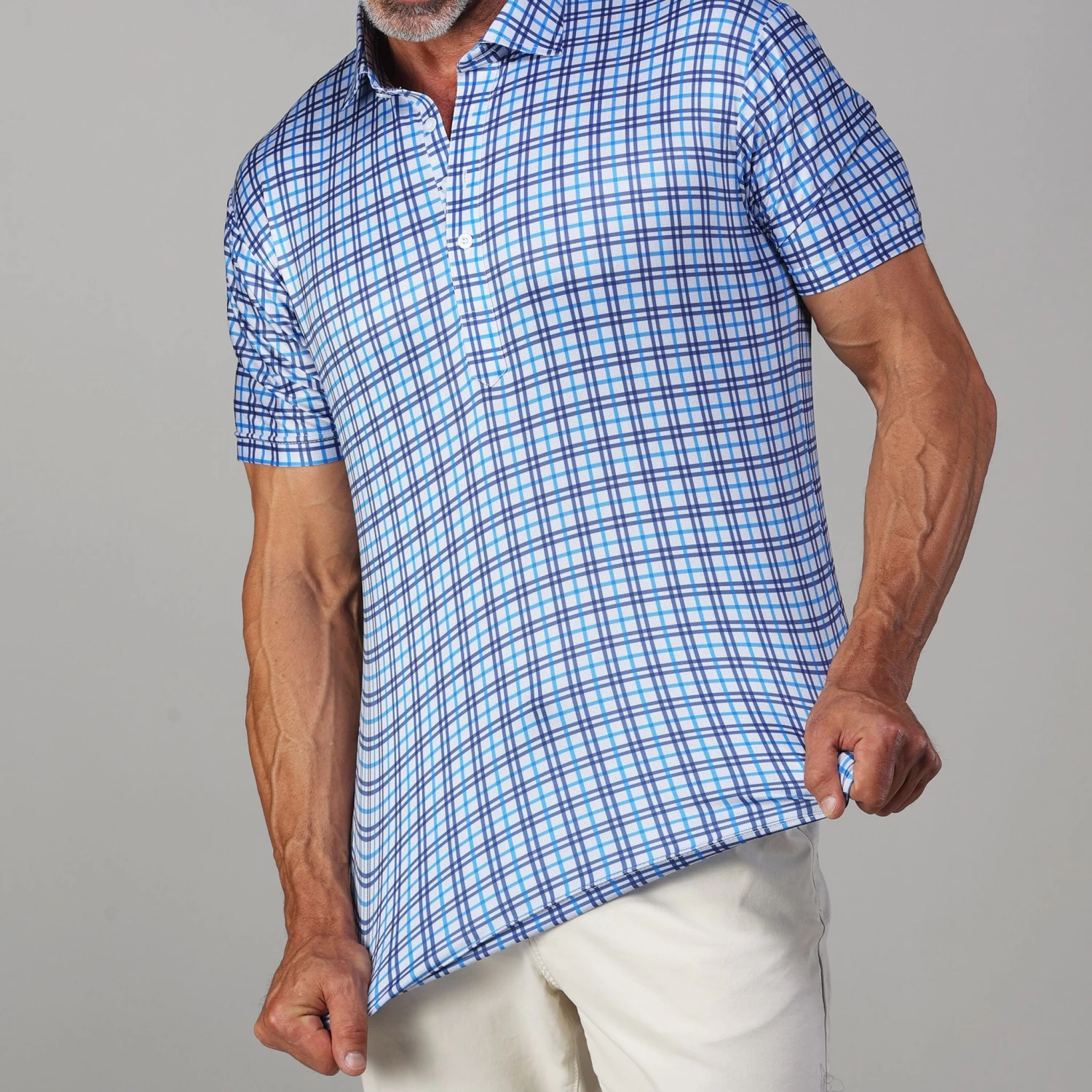 Semi-Spread Collar Polo Westchester Grey And Blue Check - Image 7