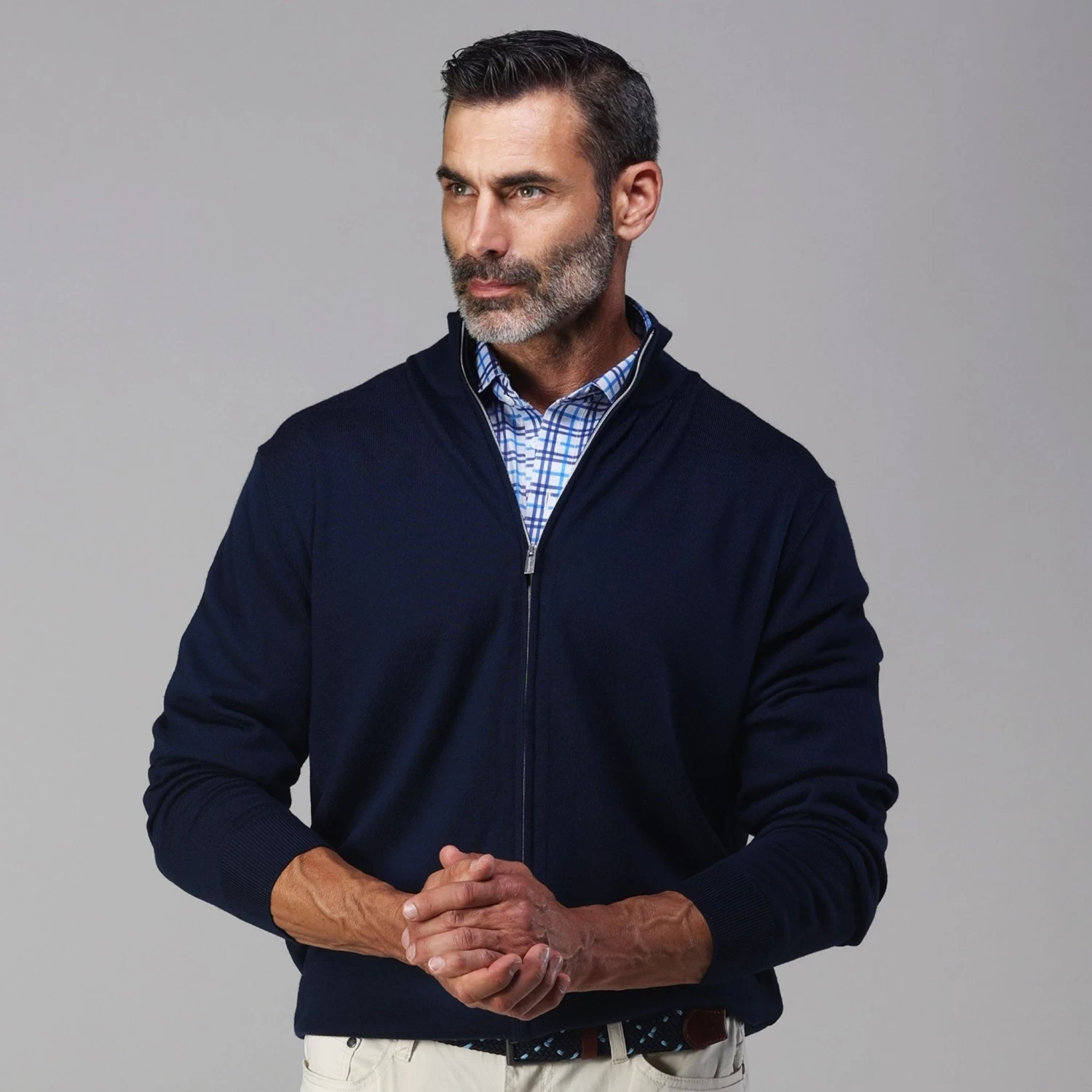 Semi-Spread Collar Polo Westchester Grey And Blue Check - Image 6