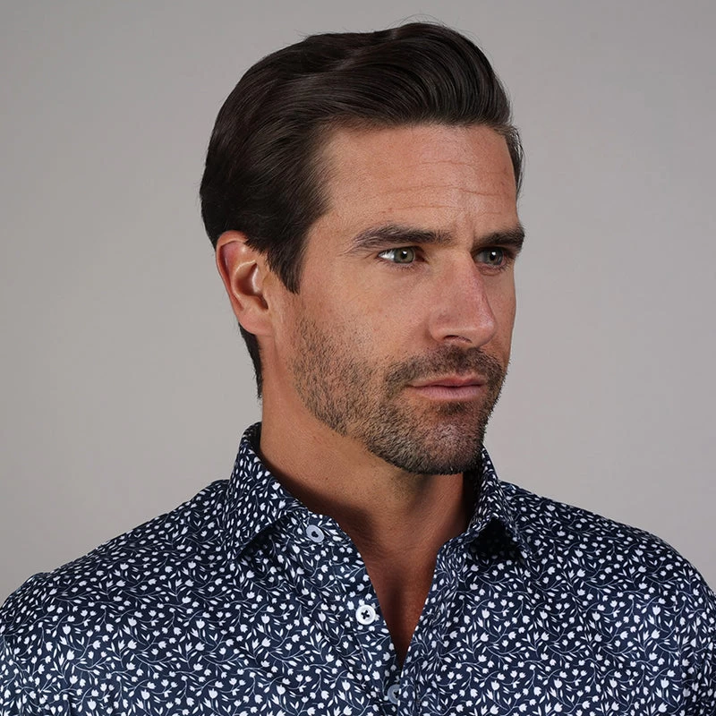 Semi-Spread Collar Polo Navy Floral - Image 2