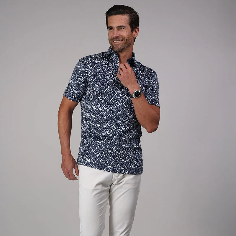 Semi-Spread Collar Polo Navy Floral - Image 4