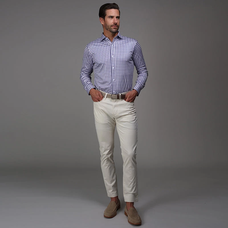 Quattro Flex Dress Shirt With Semi-Spread Collar Navy Gingham - Image 3