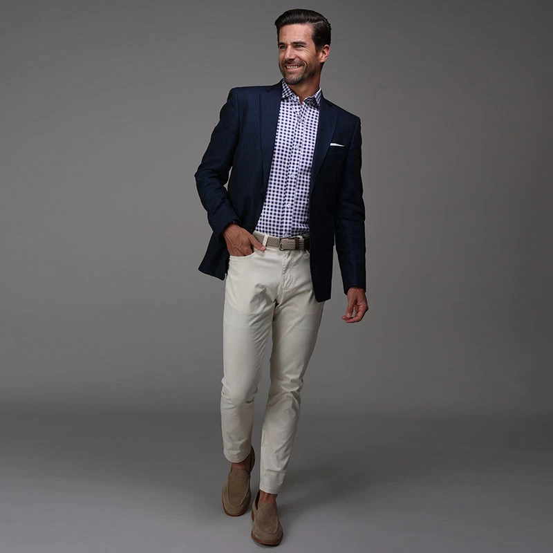 Quattro Flex Dress Shirt With Semi-Spread Collar Navy Gingham - Image 4