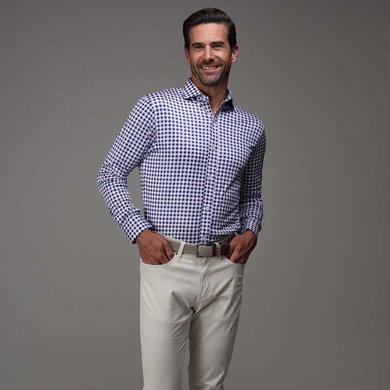 Quattro Flex Dress Shirt With Semi-Spread Collar Navy Gingham - Image 6