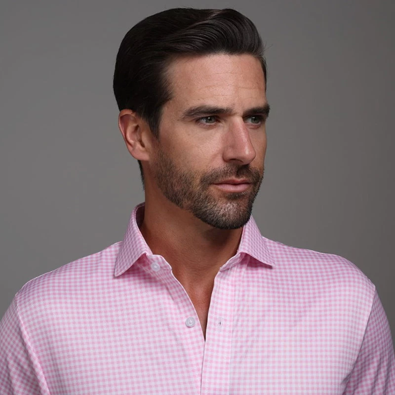 Quattro Flex Dress Shirt With Semi-Spread Collar Pink Gingham - Image 2
