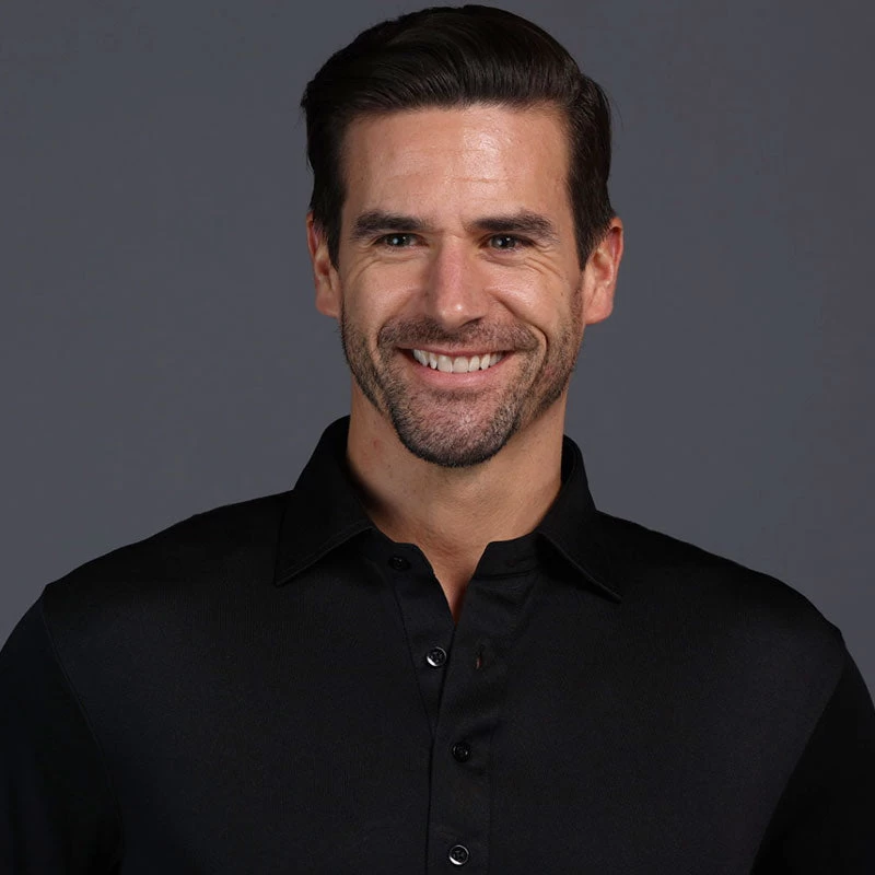 Semi-Spread Collar Polo Long Sleeve Black - Image 2