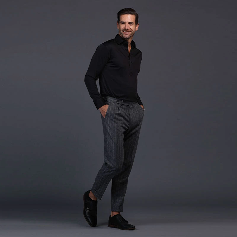 Semi-Spread Collar Polo Long Sleeve Black - Image 3