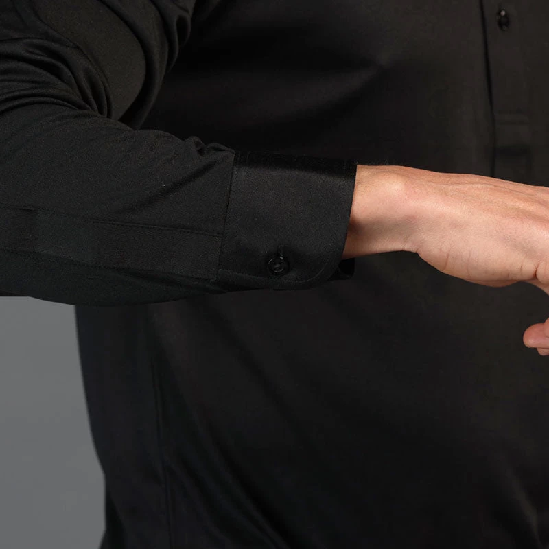 Semi-Spread Collar Polo Long Sleeve Black - Image 5