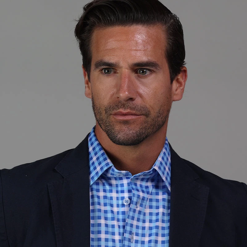 Semi-Spread Collar Polo Laguna Blue Check - Image 2