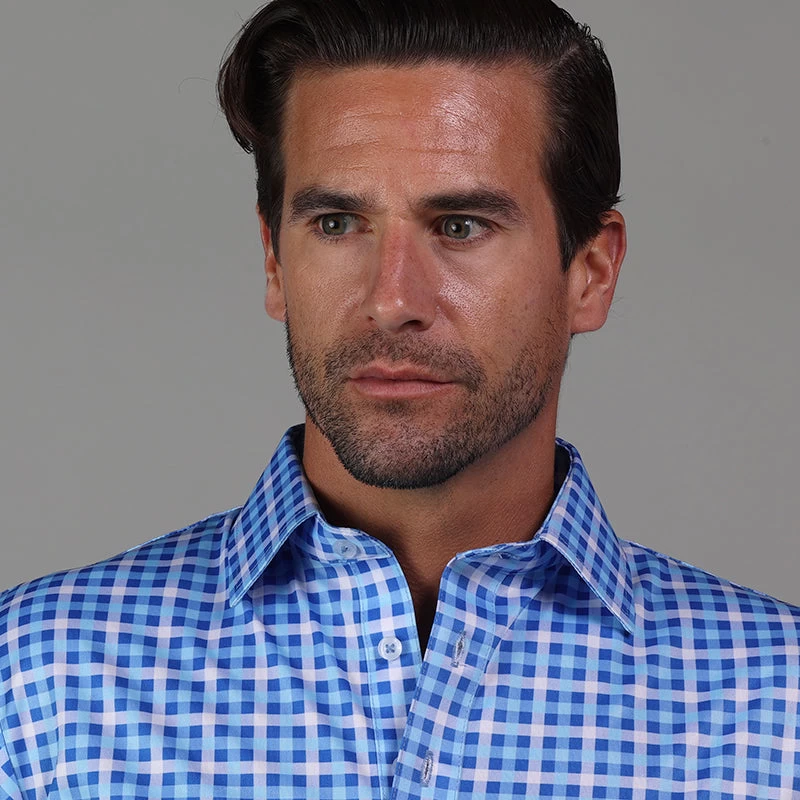 Semi-Spread Collar Polo Laguna Blue Check - Image 5