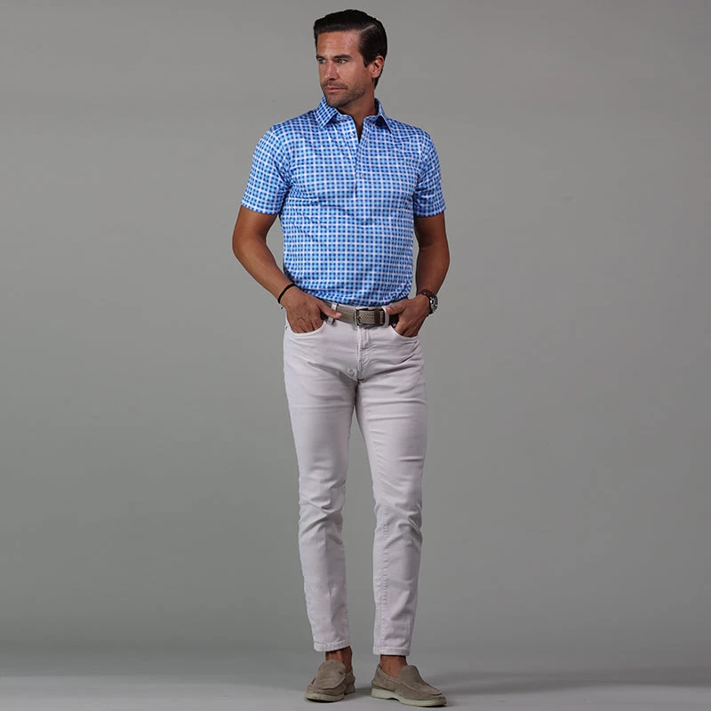 Semi-Spread Collar Polo Laguna Blue Check - Image 6