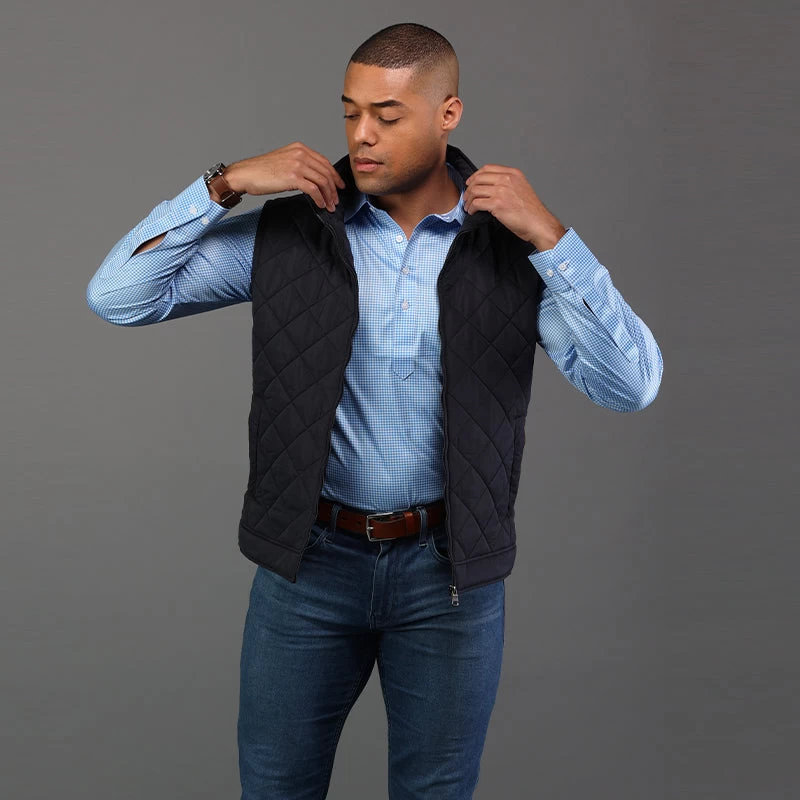 Semi-Spread Collar Polo Light Blue Micro Gingham - Image 5