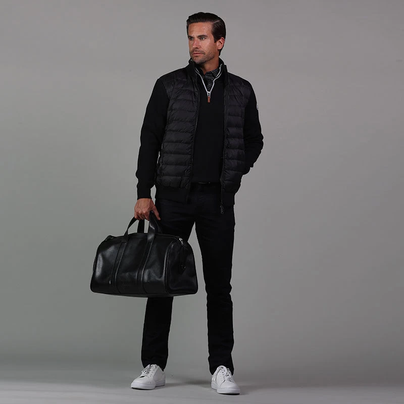 Semi-Spread Collar Polo Black Geometric Grid - Image 7