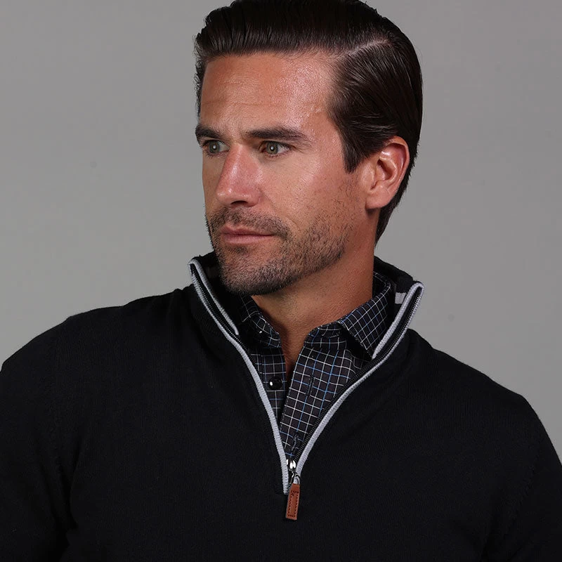 Semi-Spread Collar Polo Black Geometric Grid - Image 6