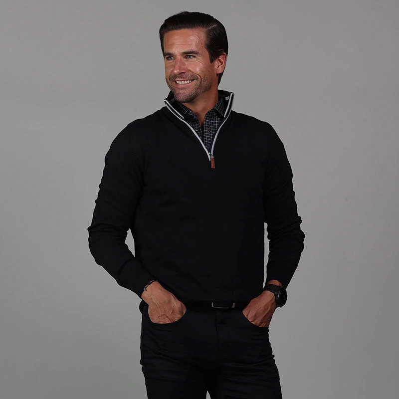 Semi-Spread Collar Polo Black Geometric Grid - Image 5