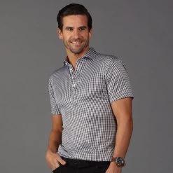 Semi-Spread Collar Polo Black Gingham