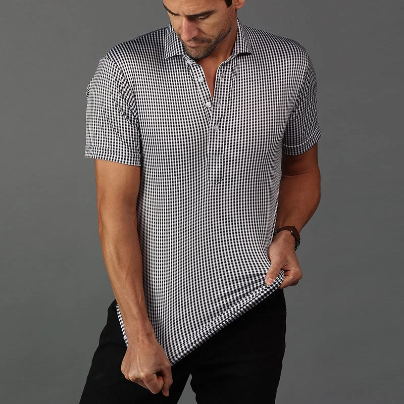 Semi-Spread Collar Polo Black Gingham - Image 6