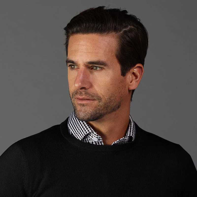 Semi-Spread Collar Polo Black Gingham - Image 3