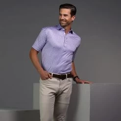 Semi-Spread Collar Polo Light Purple Gingham