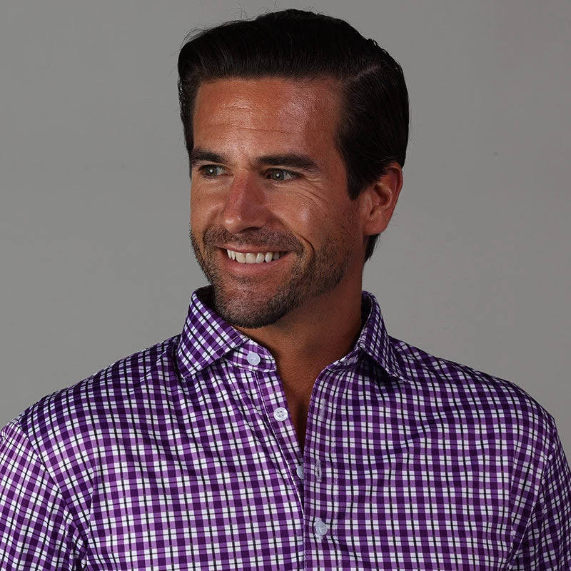 Semi-Spread Collar Polo Westport Purple Tattersall - Image 2