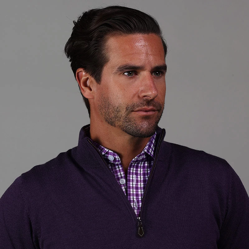 Semi-Spread Collar Polo Westport Purple Tattersall - Image 3
