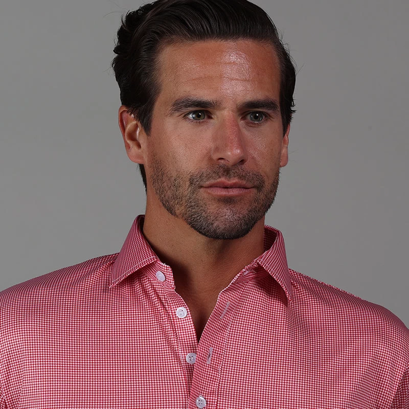 Semi-Spread Collar Polo Red Houndstooth - Image 2