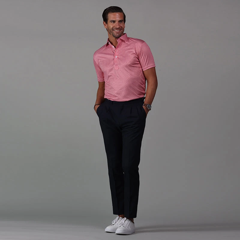 Semi-Spread Collar Polo Red Houndstooth - Image 4