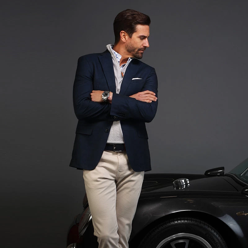 Semi-Spread Collar Polo Blue Grid Check - Image 6