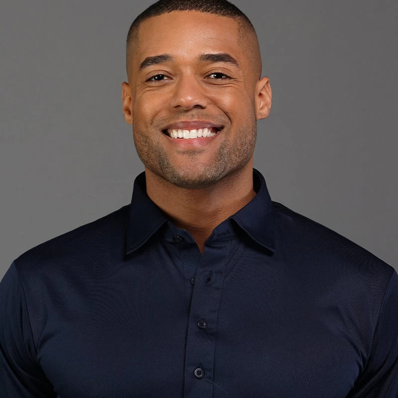 Semi-Spread Collar Polo Long Sleeve Navy - Image 2