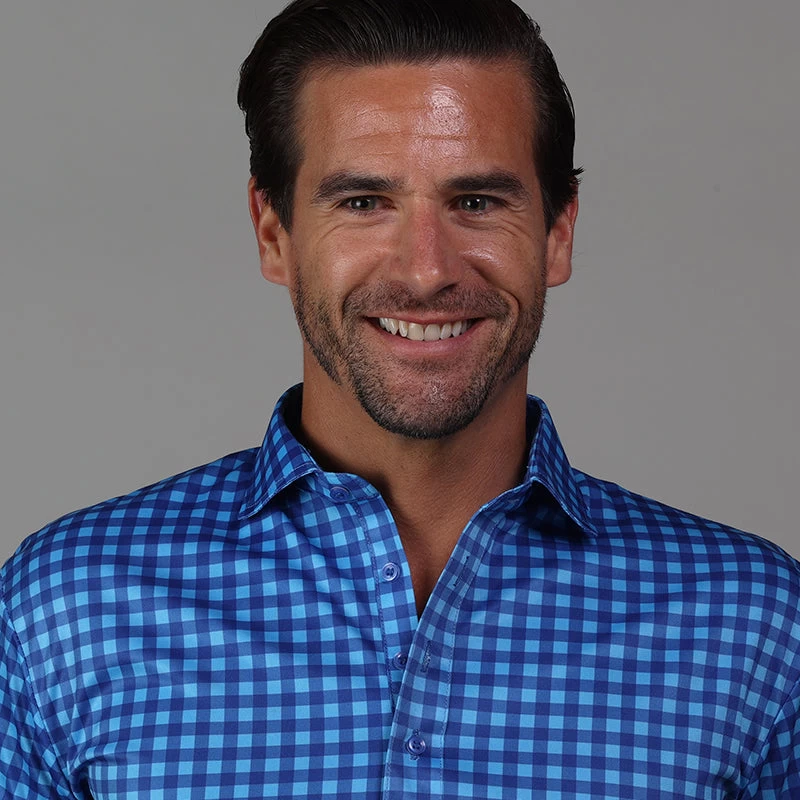 Semi-Spread Collar Polo Savannah Blue Gingham - Image 2